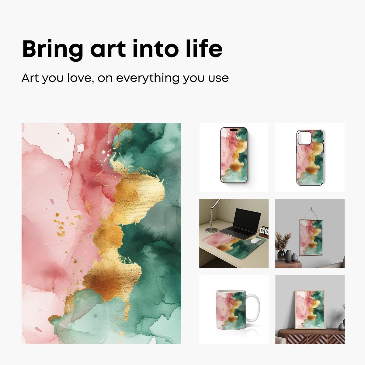 Abstract Watercolor Fusion: Blush and Teal Harmony - Image 2