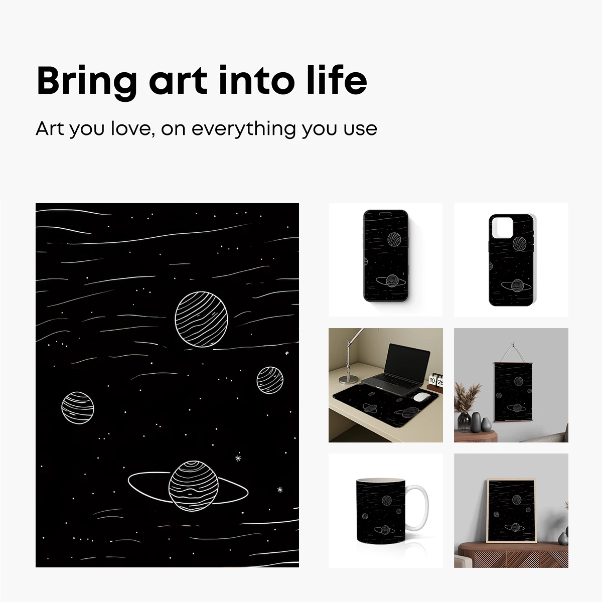 Cosmic Whispers: Hand-Drawn Planets in Night Sky - Image 2