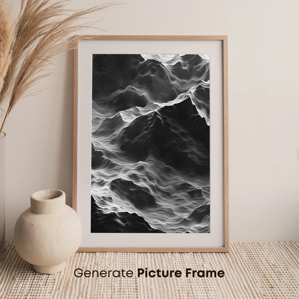 Ethereal Mountain Waves: Monochrome Flow - Image 7