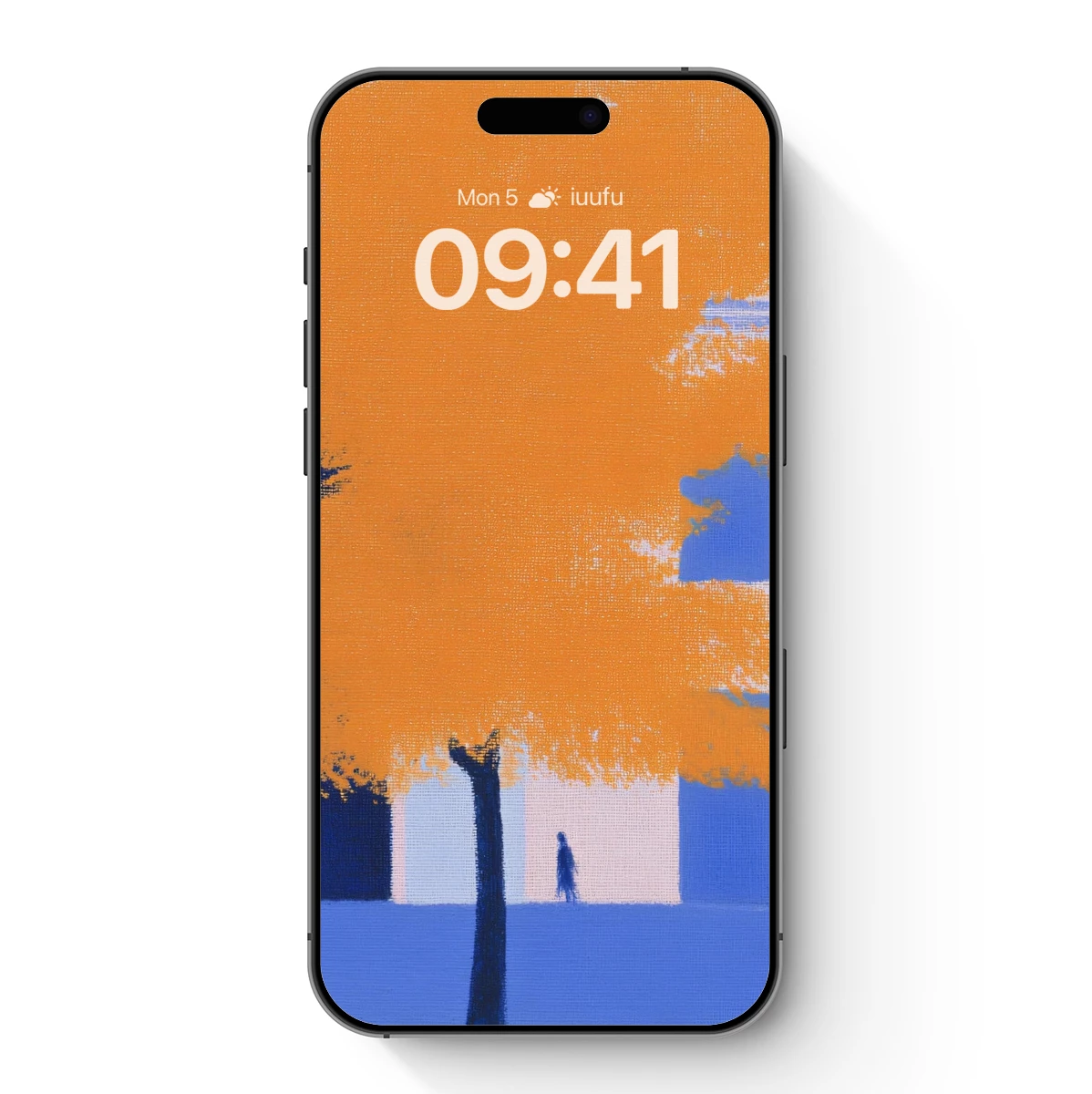 Autumnal Solitude: Orange Tree Against Blue Facade Autumnal Solitude: Orange Tree Against Blue Facade