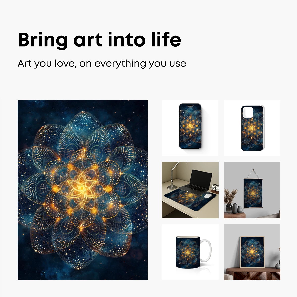 Cosmic Lotus: Golden Mandala in Starry Depths - Image 2