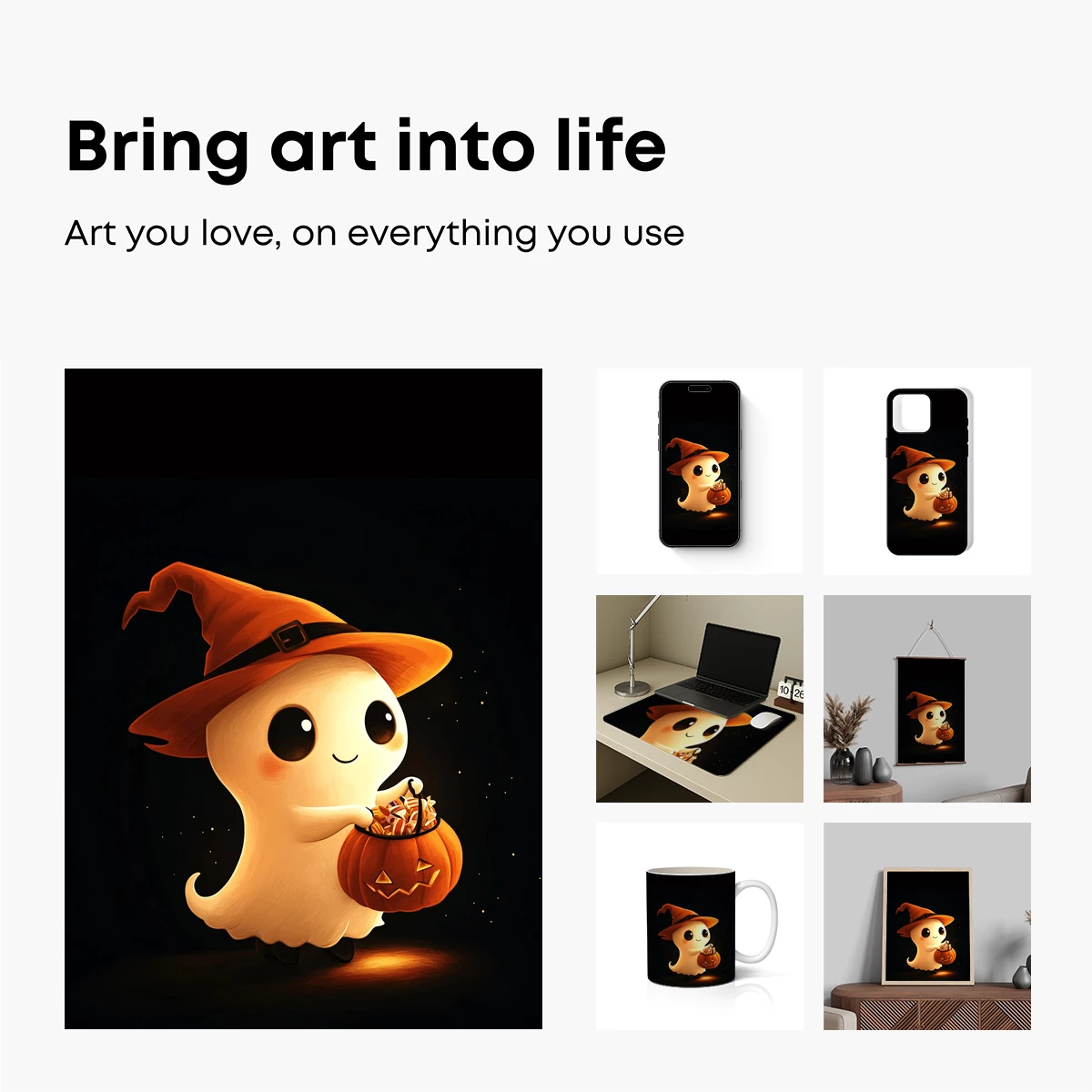 Cute Ghostly Trick-or-Treater with Pumpkin Lantern - Image 2