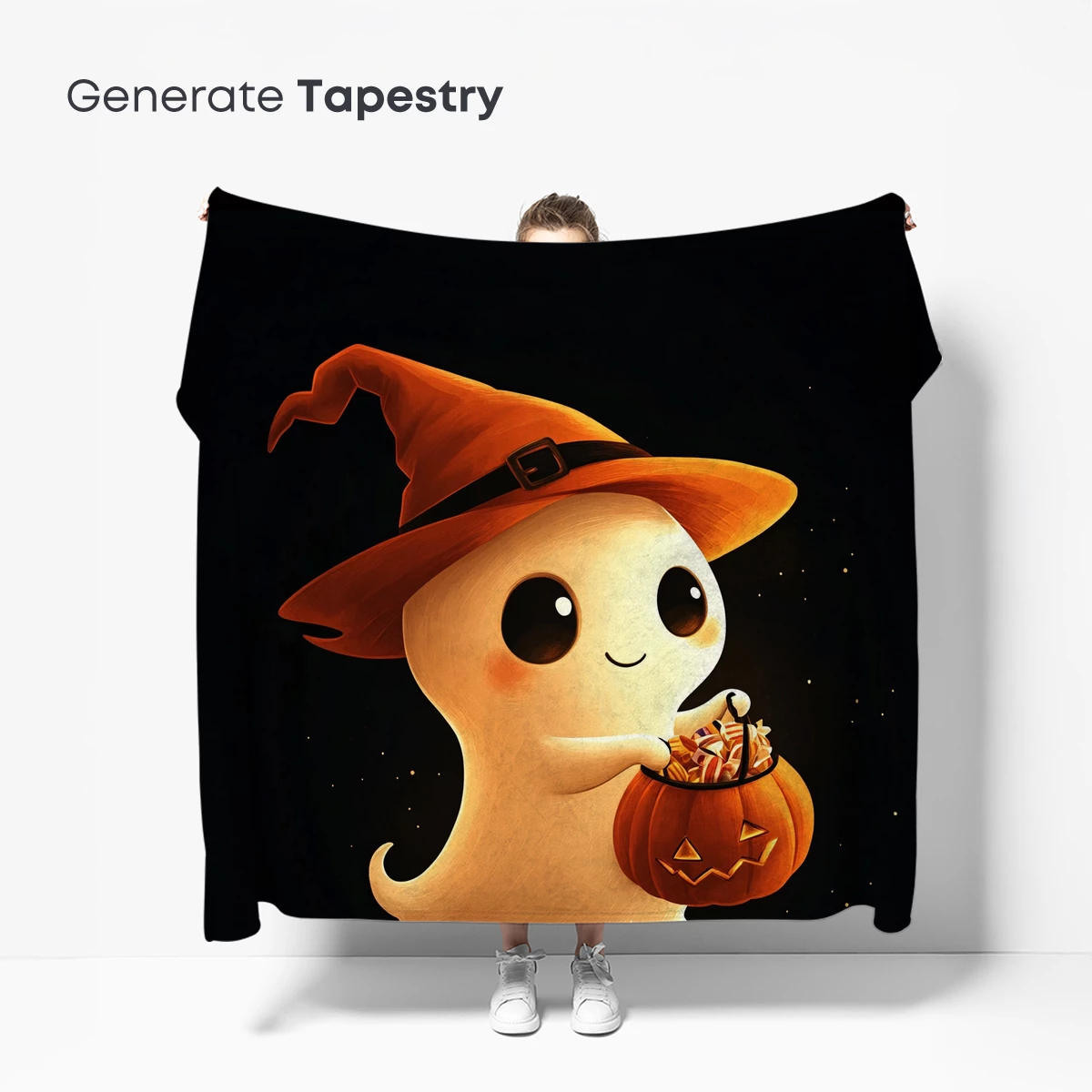 Cute Ghostly Trick-or-Treater with Pumpkin Lantern - Image 5