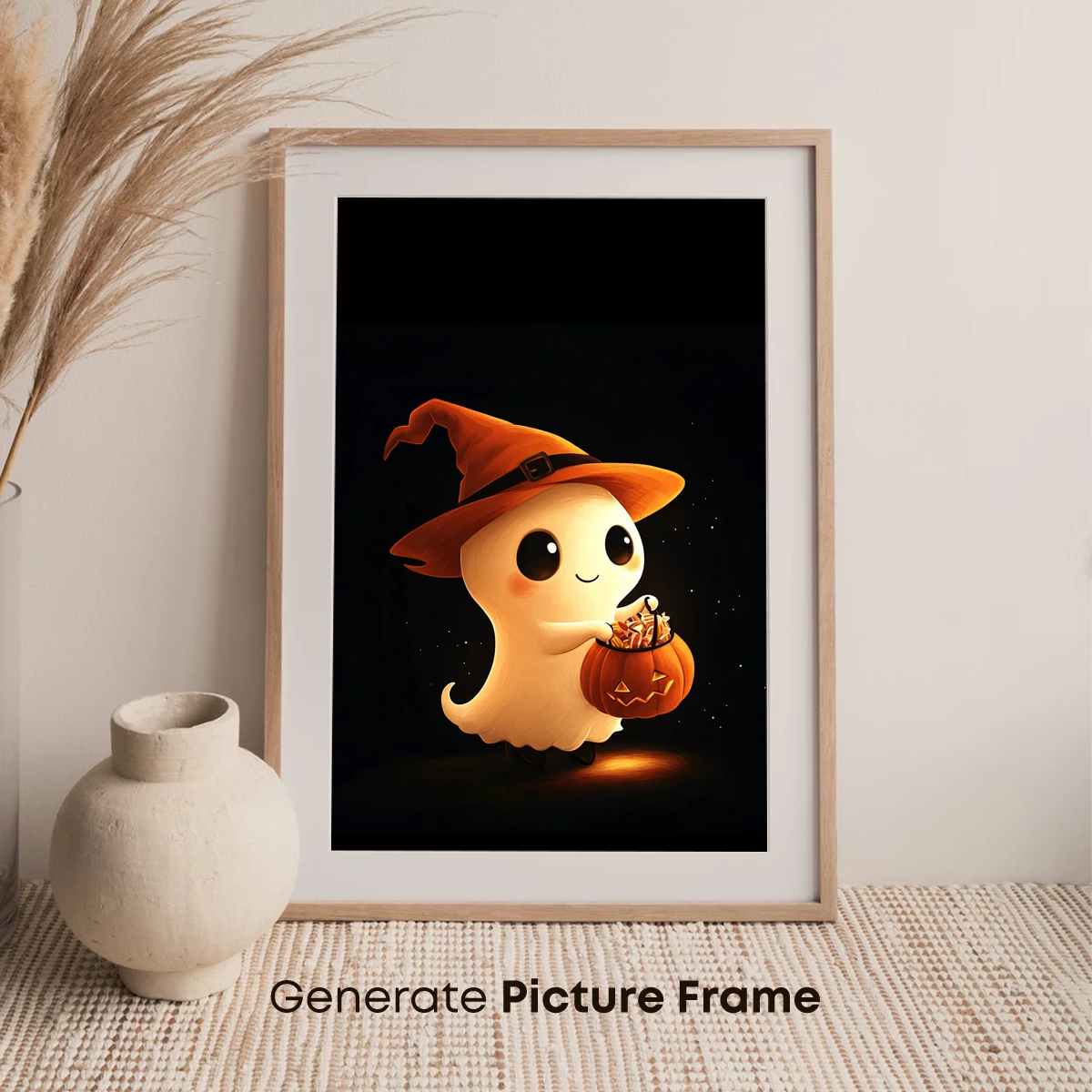 Cute Ghostly Trick-or-Treater with Pumpkin Lantern - Image 7