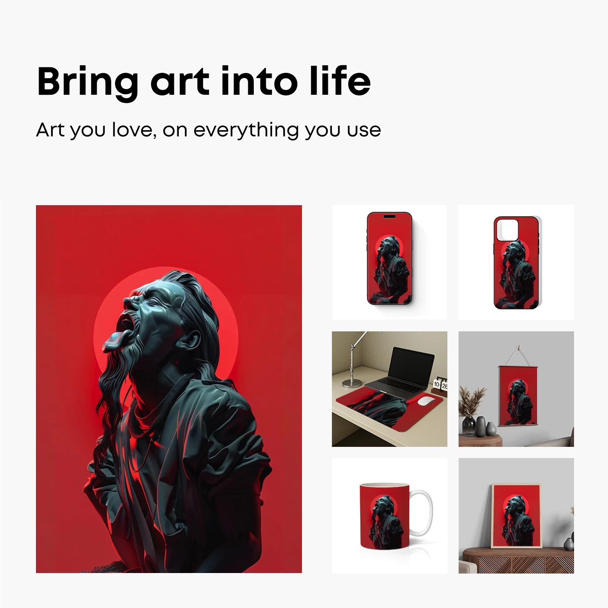 Crimson Halo: Euphoric Sculpture in Neon Light - Image 2