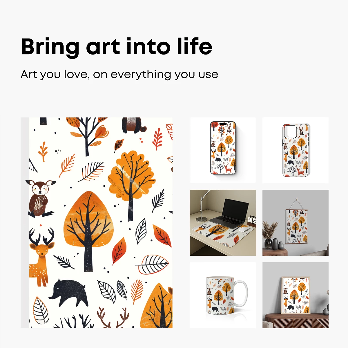 Autumn Forest Whimsy: Deer & Trees in Warm Hues - Image 2