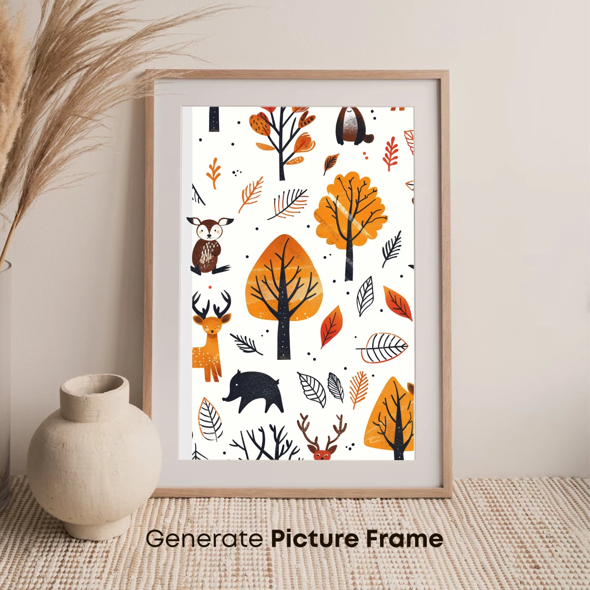 Autumn Forest Whimsy: Deer & Trees in Warm Hues - Image 7