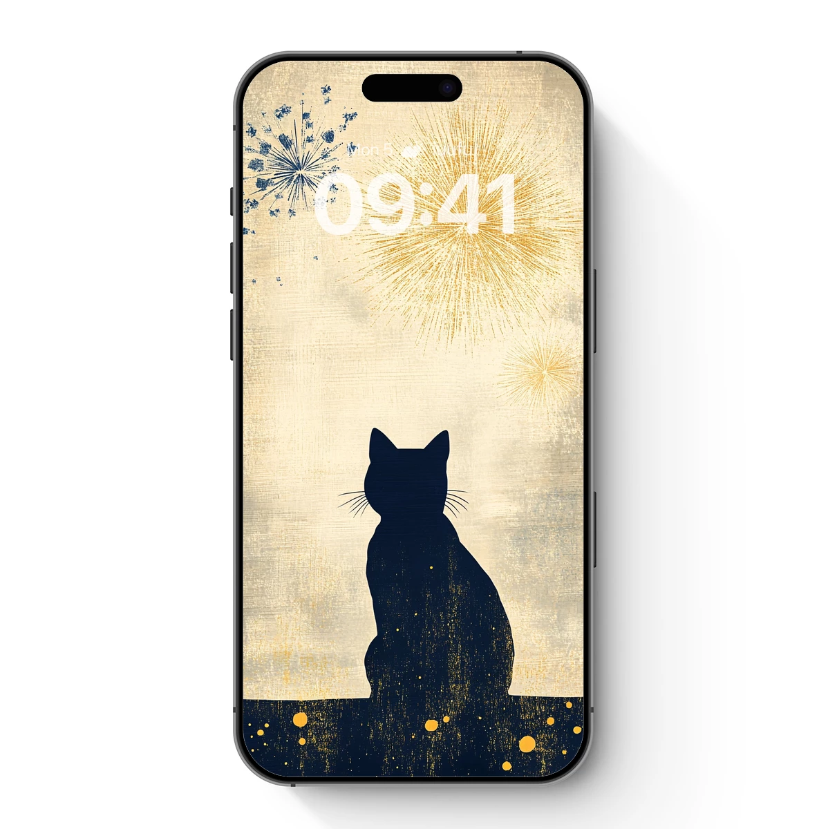 Silent Night Cat: Fireworks in the Sky