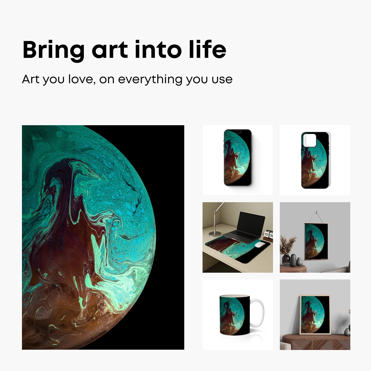 Cosmic Ink Swirl: Teal and Umber Abyss - Image 2