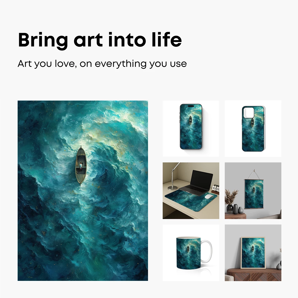 Ethereal Voyage: Solitary Boat in a Whirling Sea - Image 2