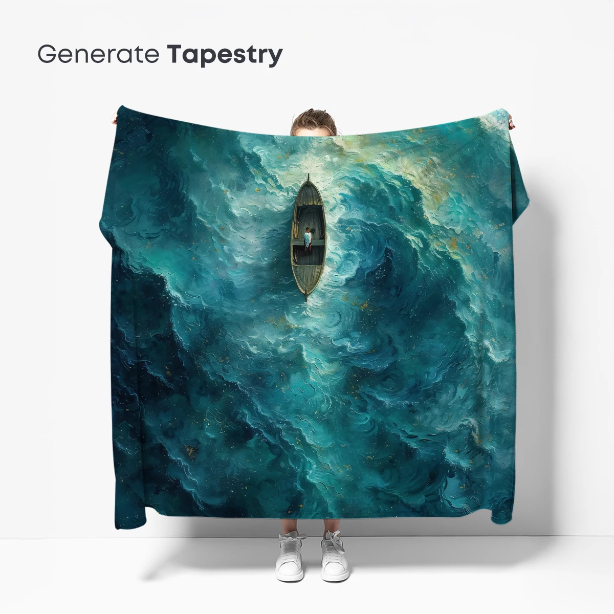 Ethereal Voyage: Solitary Boat in a Whirling Sea - Image 5