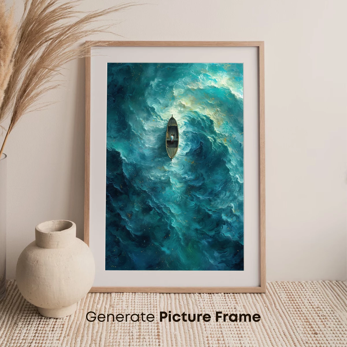 Ethereal Voyage: Solitary Boat in a Whirling Sea - Image 7