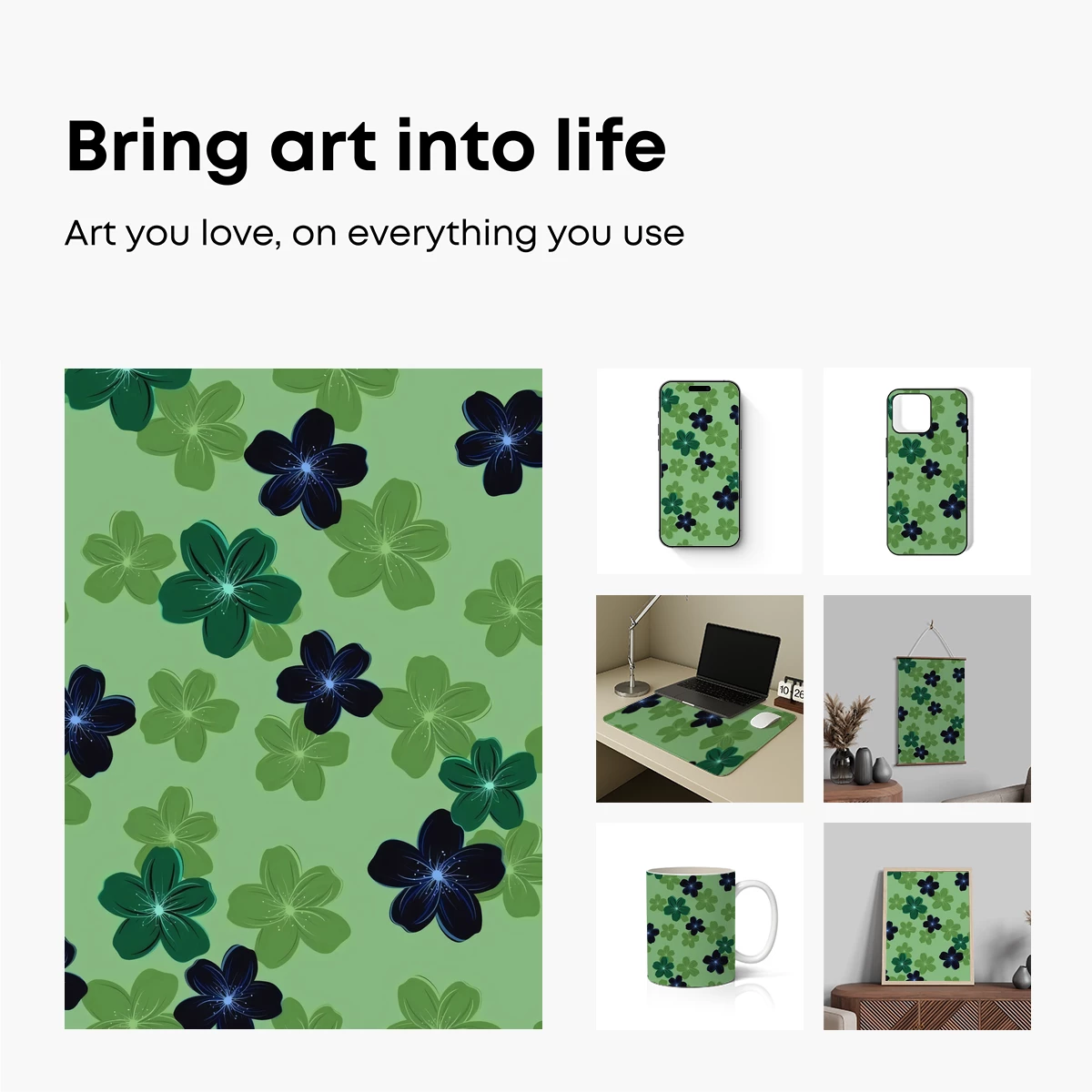 Glowing Floral Symphony in Emerald and Midnight - Image 2