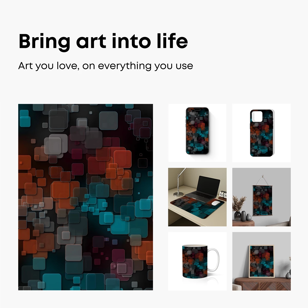 Geometric Symphony in Teal and Rust - Image 2