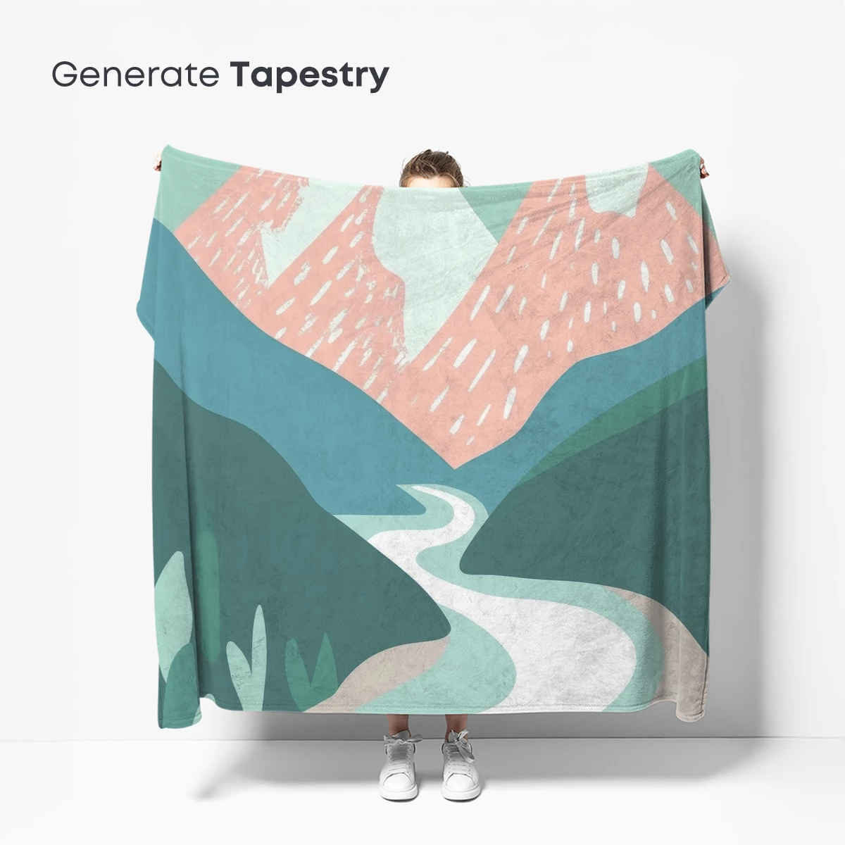 Abstract Mountain Odyssey: Winding River Under Sunlit Peaks - Image 5