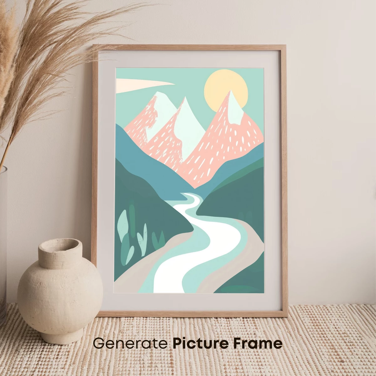 Abstract Mountain Odyssey: Winding River Under Sunlit Peaks - Image 7