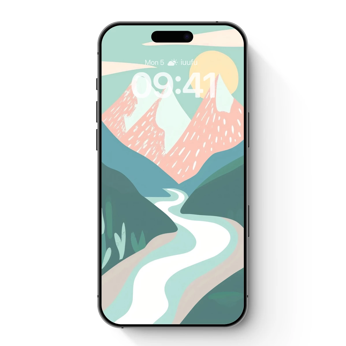 Abstract Mountain Odyssey: Winding River Under Sunlit Peaks