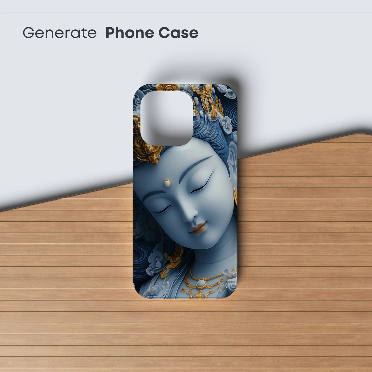 Ethereal Blue Serenity: Divine Sculpture in Gold and Mist - Image 3