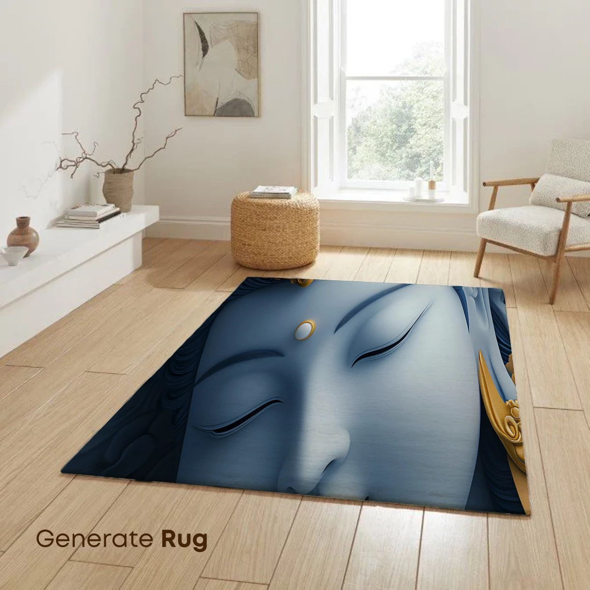 Ethereal Blue Serenity: Divine Sculpture in Gold and Mist - Image 6