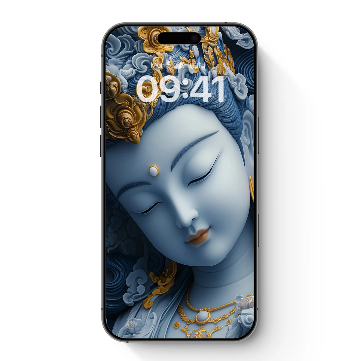 Ethereal Blue Serenity: Divine Sculpture in Gold and Mist