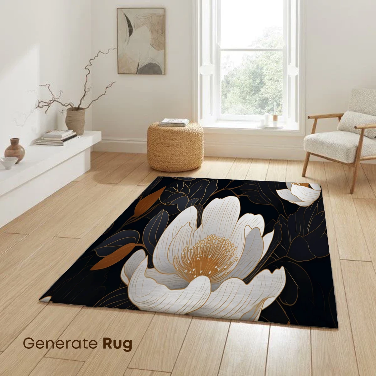 Elegant Peony Elegy: Golden Lines on Midnight Canvas - Image 6