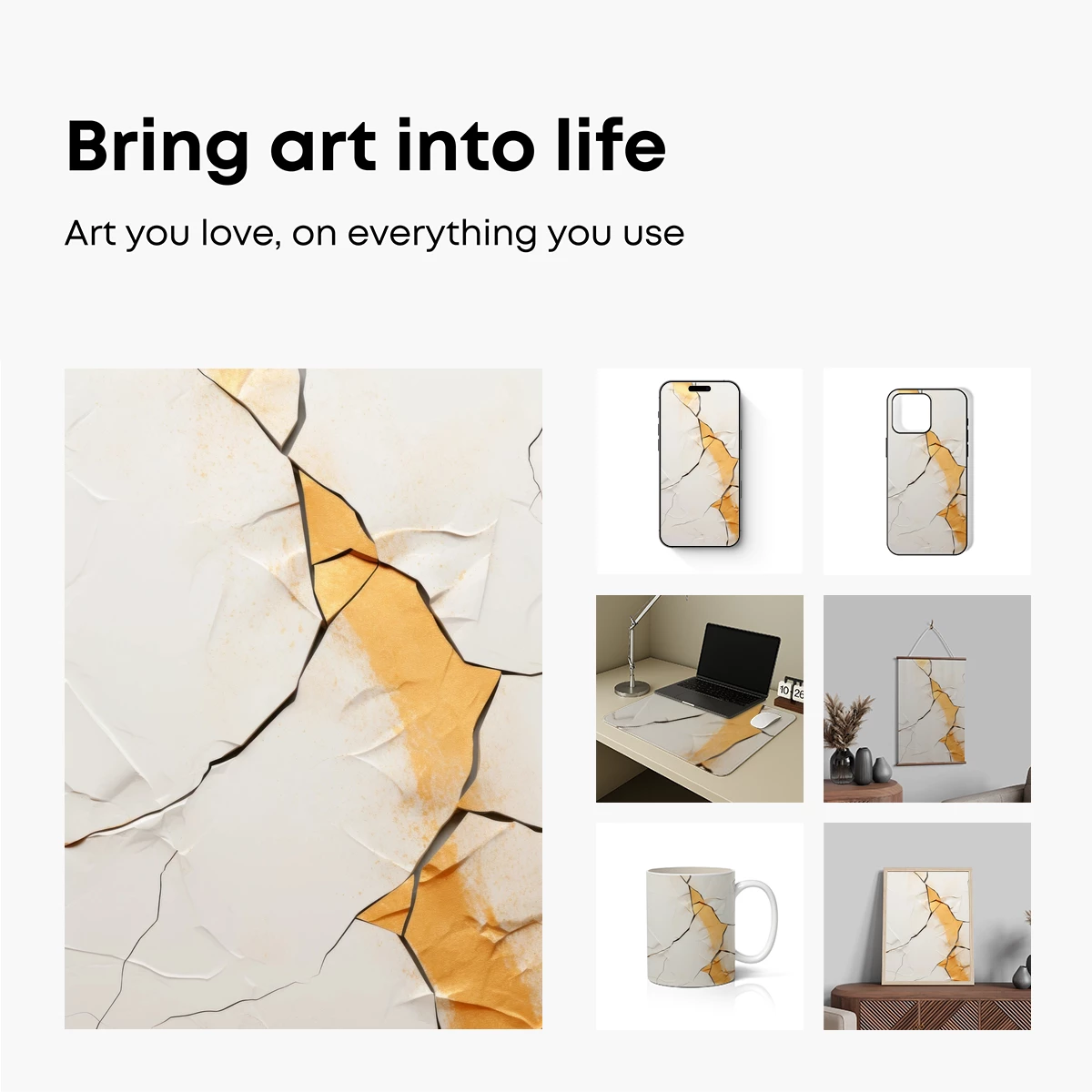 Fractured Elegance: Gold and White Abstract Cracks