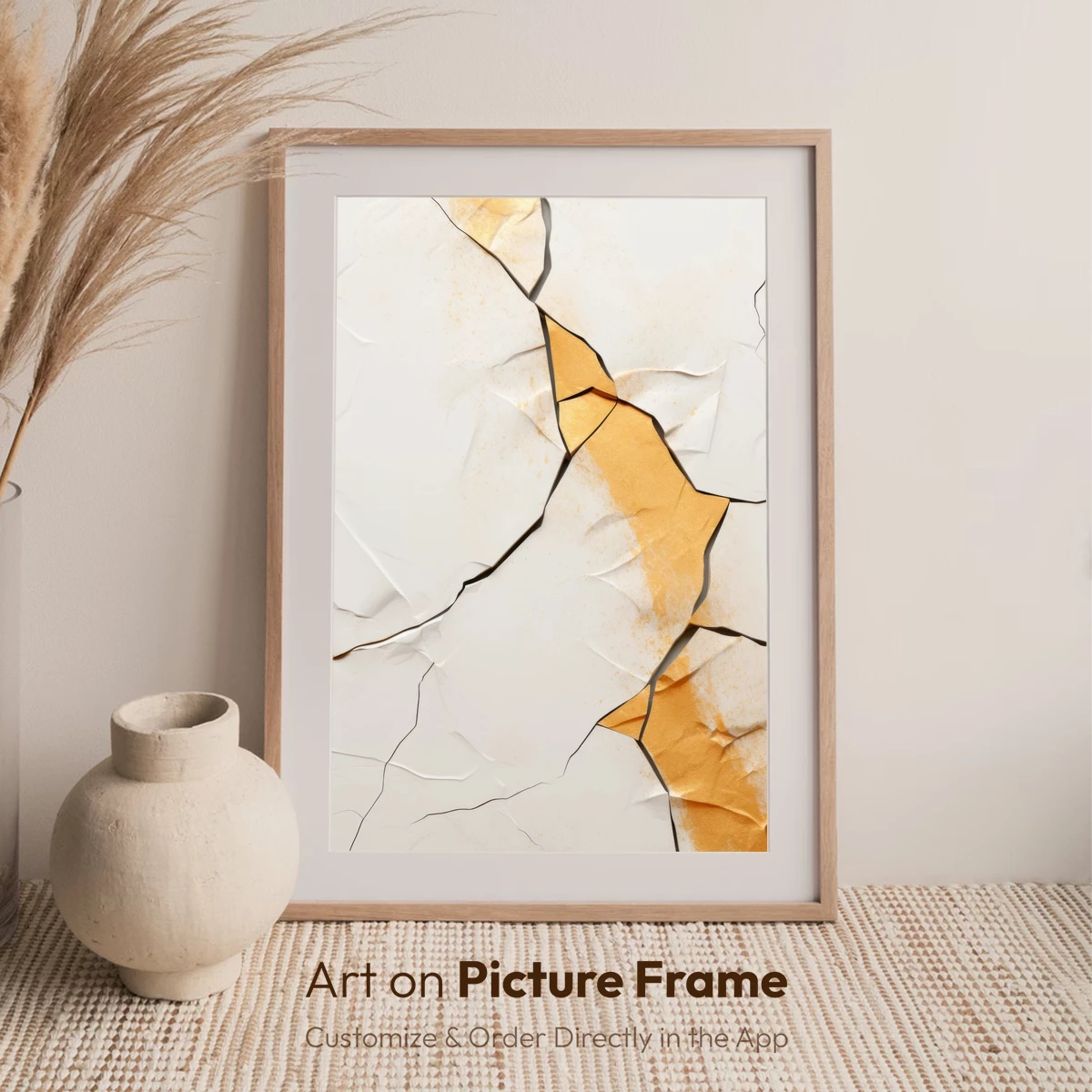 Fractured Elegance: Gold and White Abstract Cracks - Image 6