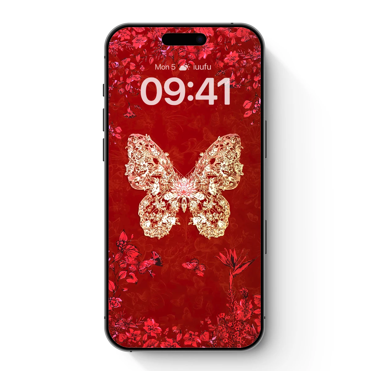 Golden Butterfly in Crimson Garden