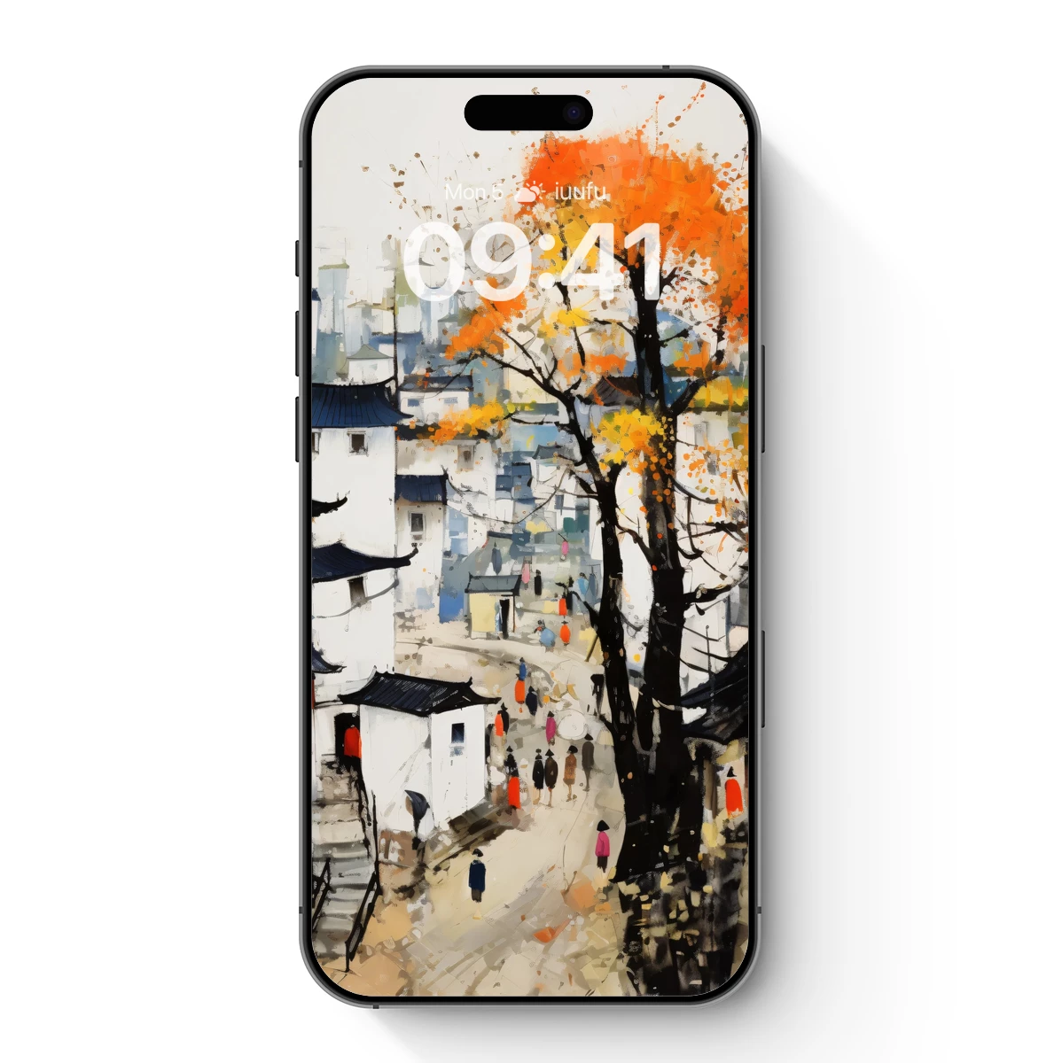 Autumnal Village Harmony: Ink and Color Fusion