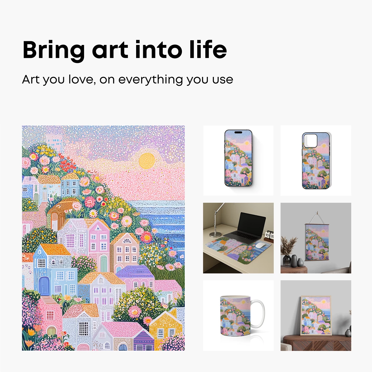 Floral Hillside Village: A Pointillist Paradise - Image 2