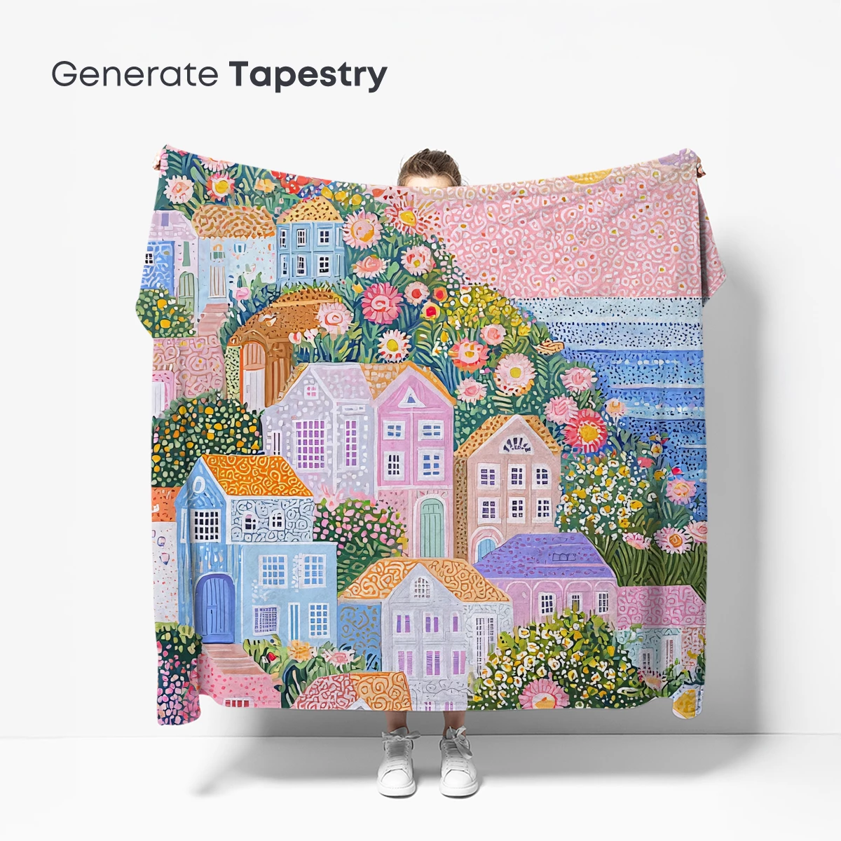 Floral Hillside Village: A Pointillist Paradise - Image 5