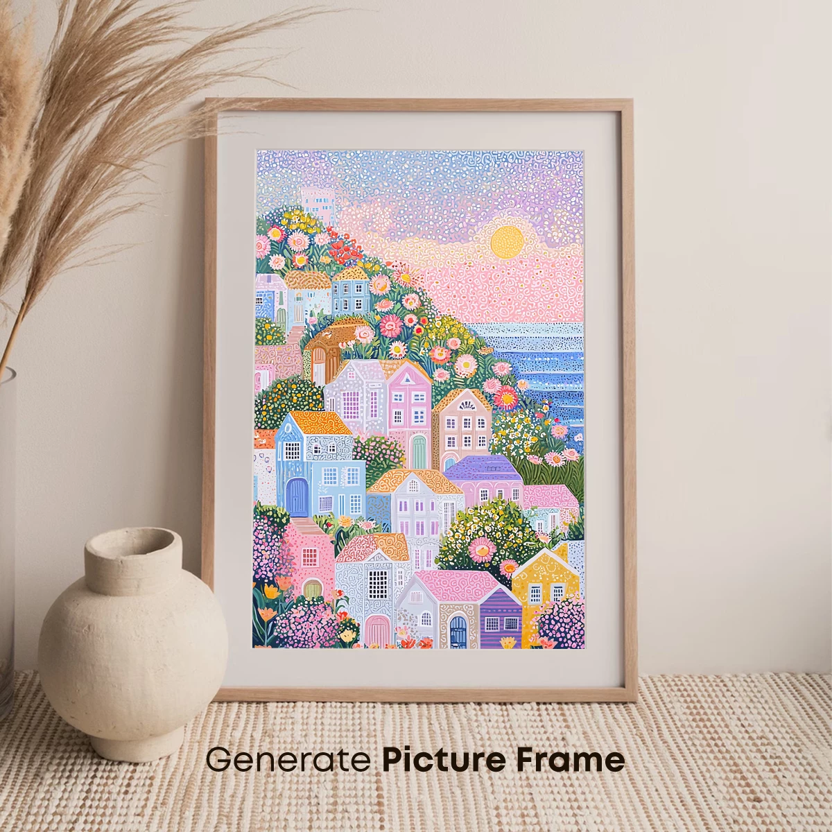 Floral Hillside Village: A Pointillist Paradise - Image 7