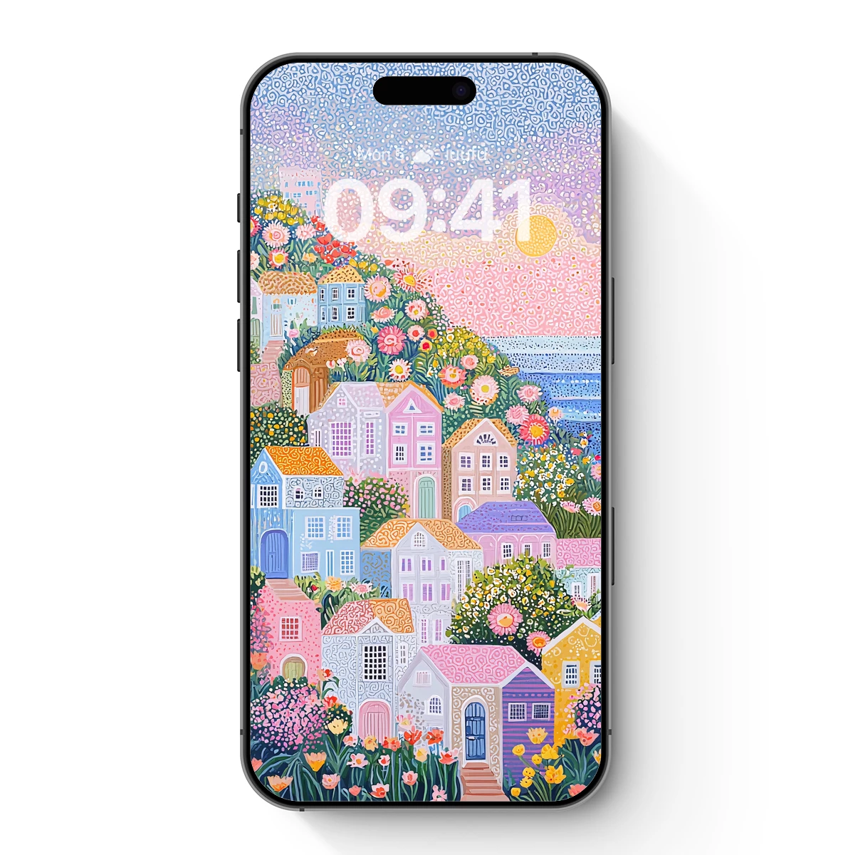 Floral Hillside Village: A Pointillist Paradise Floral Hillside Village: A Pointillist Paradise