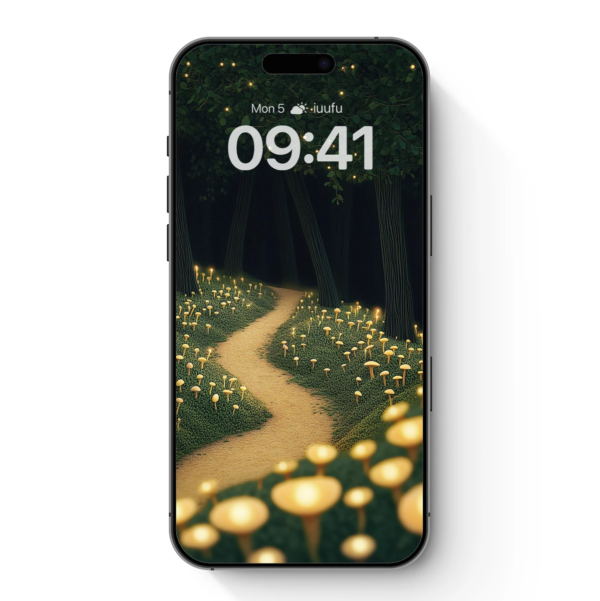 Enchanted Forest Path: Glowing Mushrooms and Fairy Lights