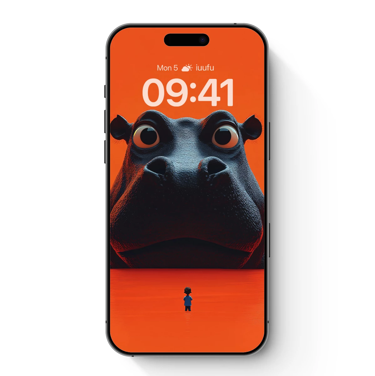 Giant Hippo and Tiny Human: Surreal Orange Odyssey Giant Hippo and Tiny Human: Surreal Orange Odyssey