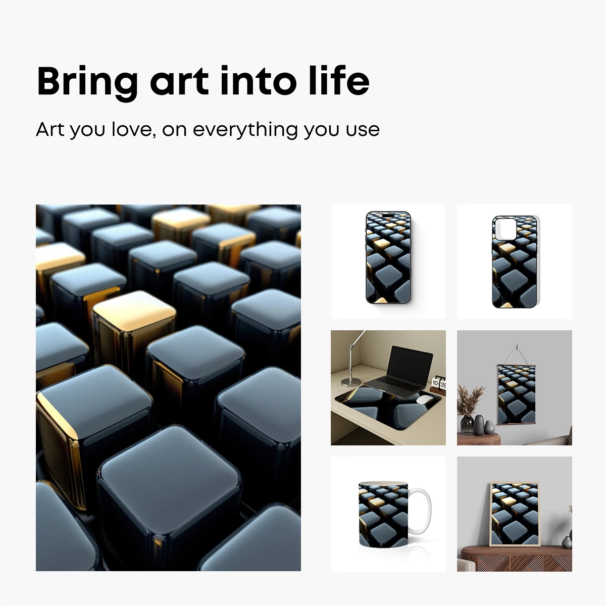 Elegant Black and Gold Cubes: A Modern Geometric Symphony - Image 2