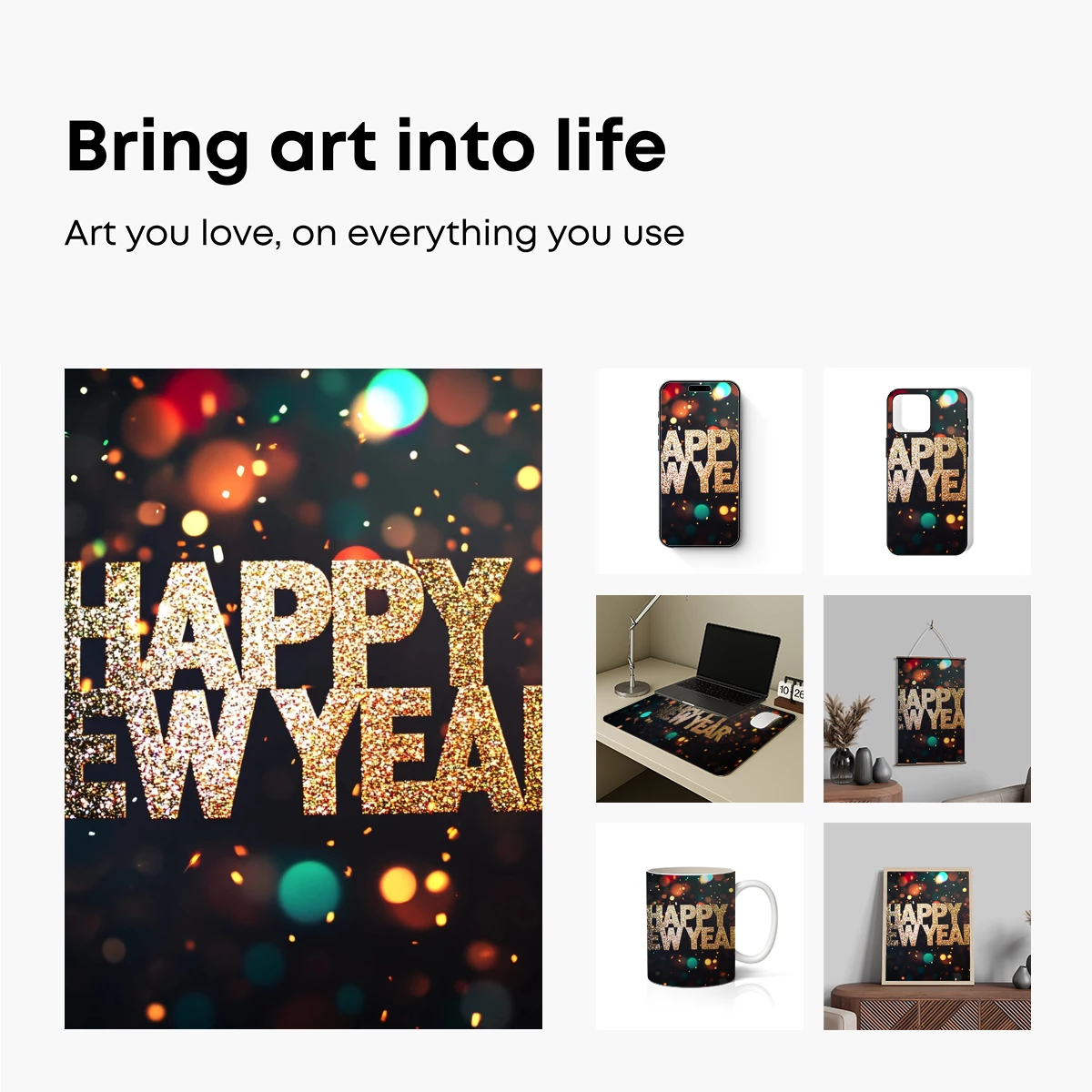 Golden Glitter 'Happy New Year' Festive Bokeh