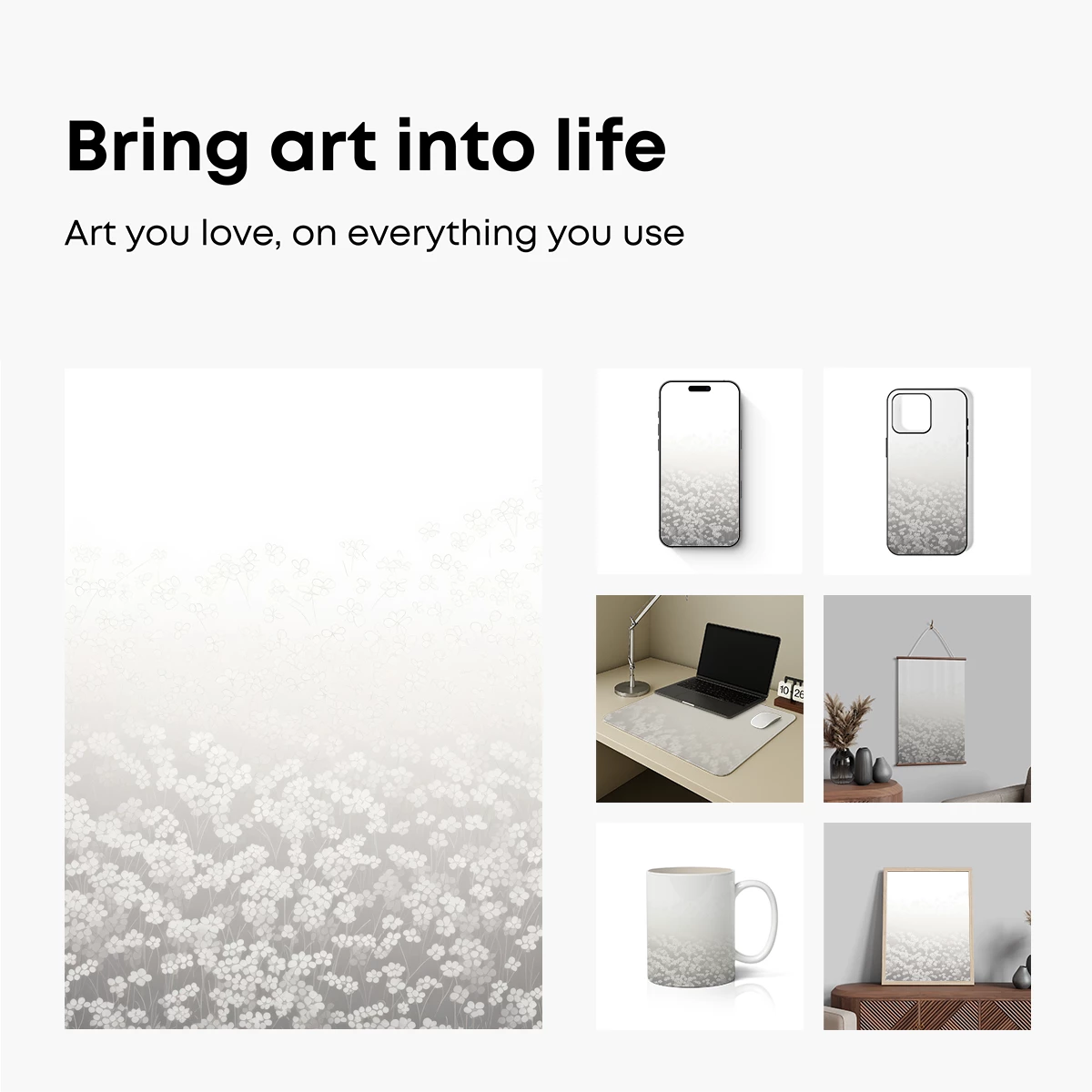 Frosty Floral Whisper: Ethereal Garden in Monochrome - Image 2