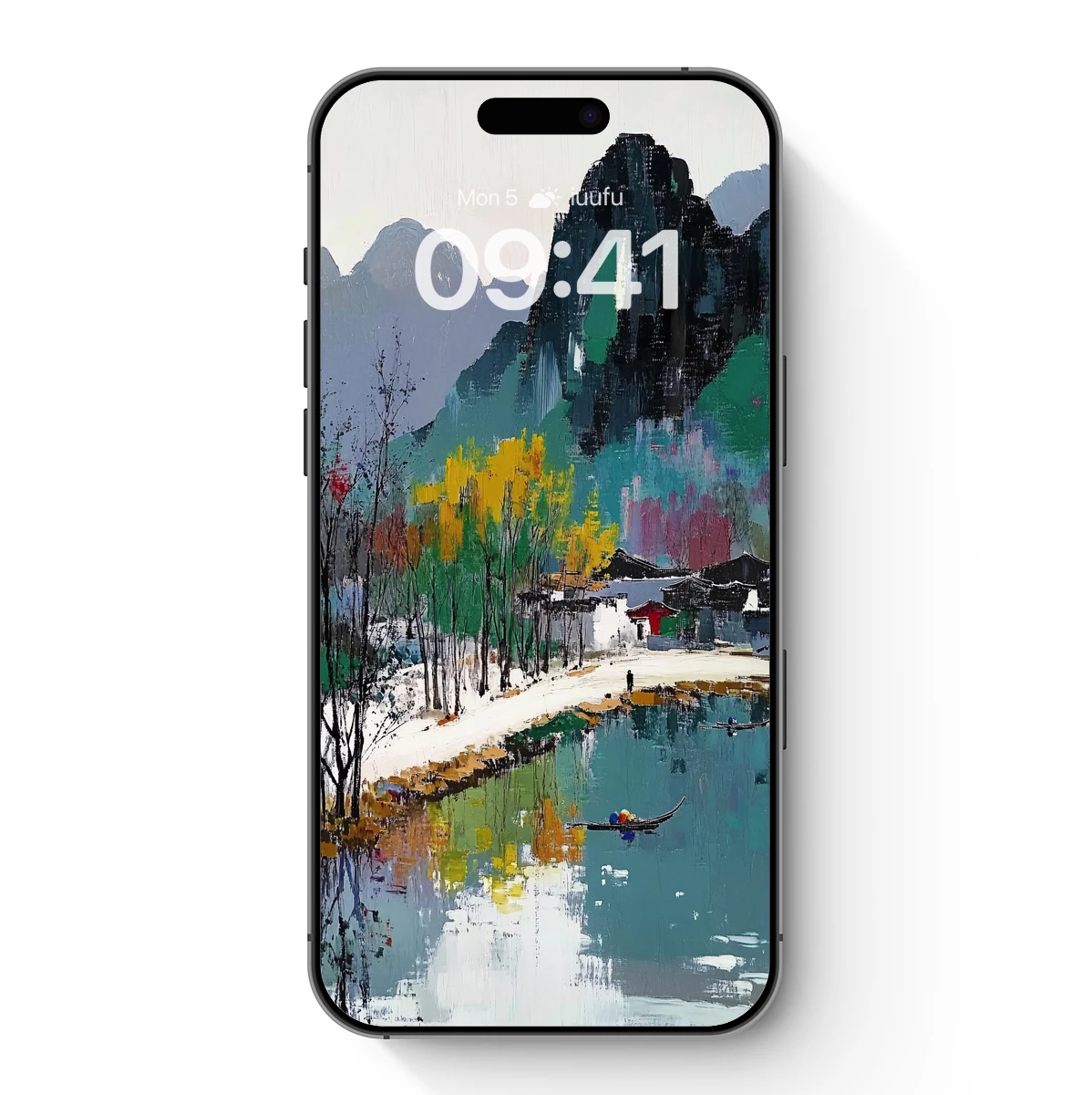 Autumnal Serenity: Ink-Wash Village by the Lake