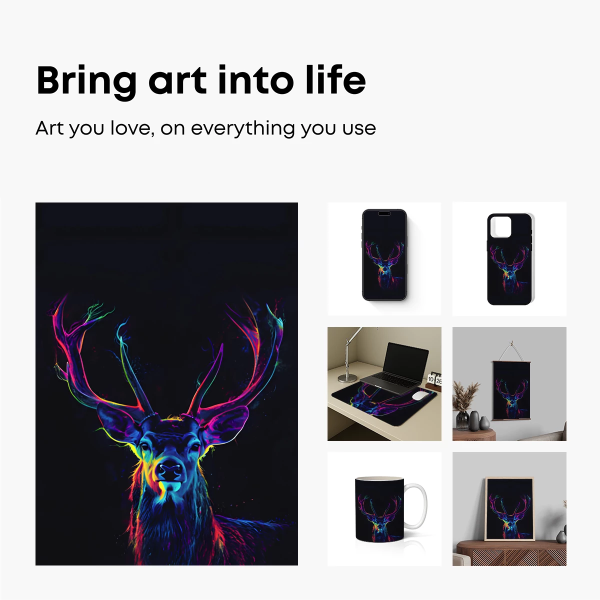Neon Stag: Vibrant Antlers in the Dark - Image 2