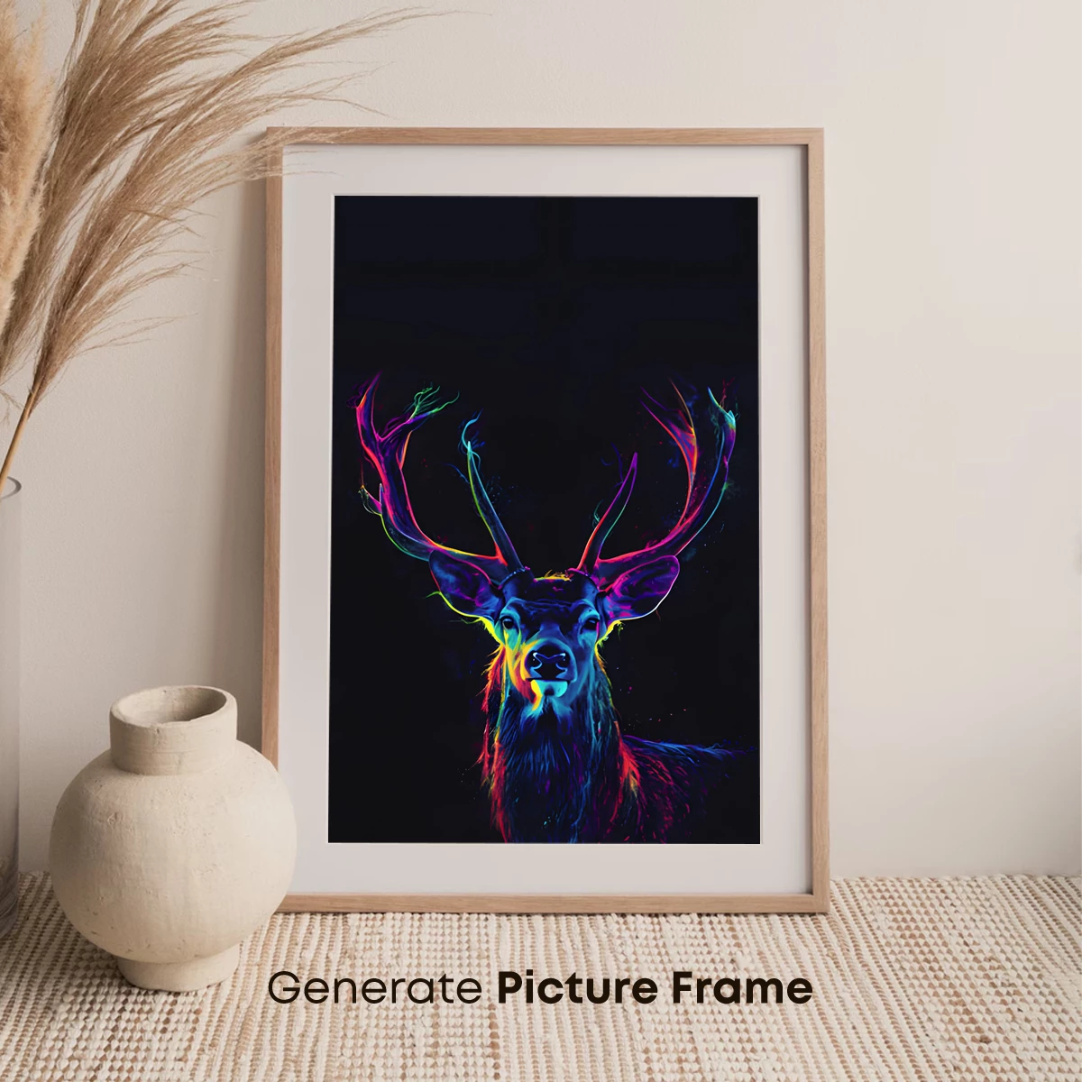 Neon Stag: Vibrant Antlers in the Dark - Image 7