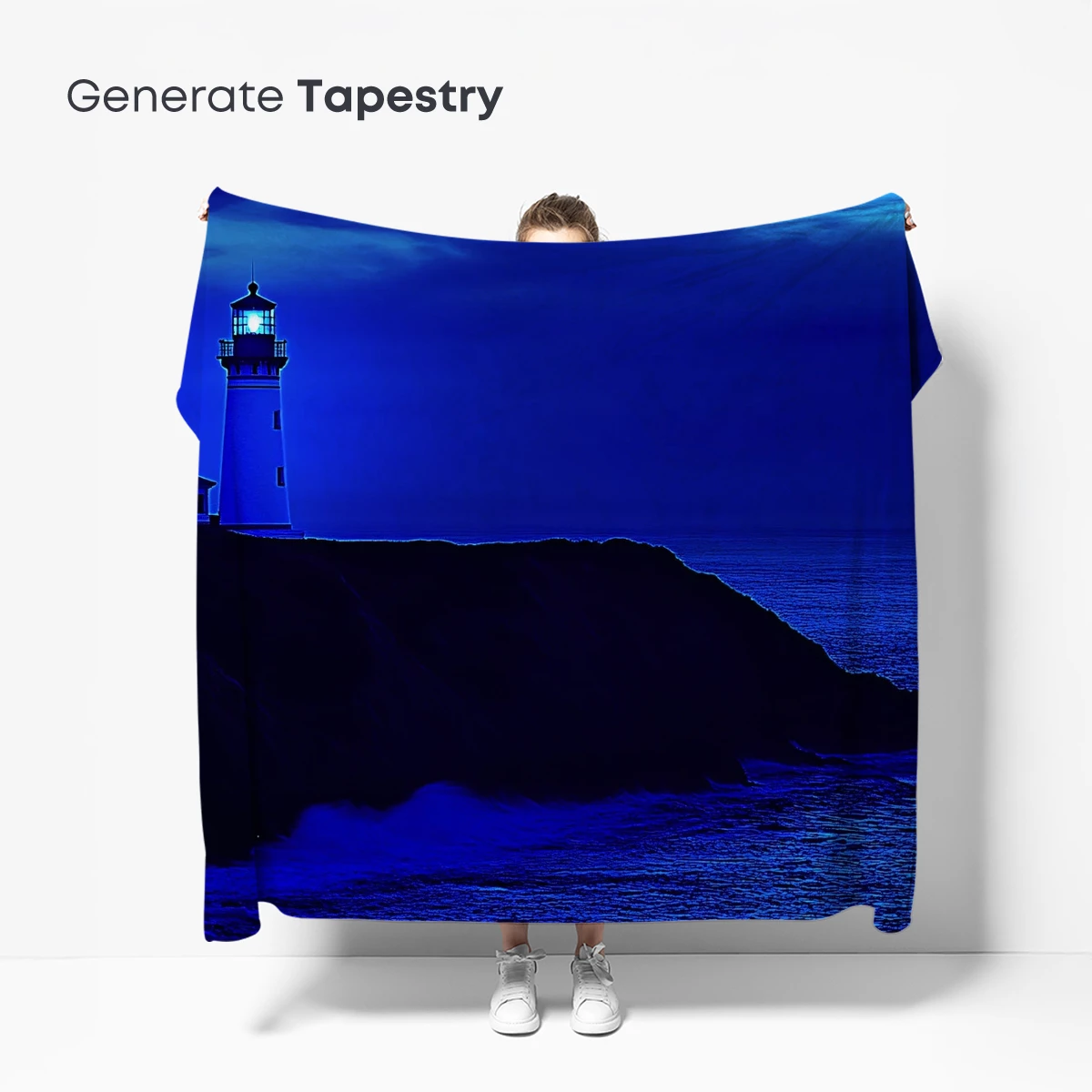 Blue Lighthouse Elegy: Night's Serene Sentinel - Image 5