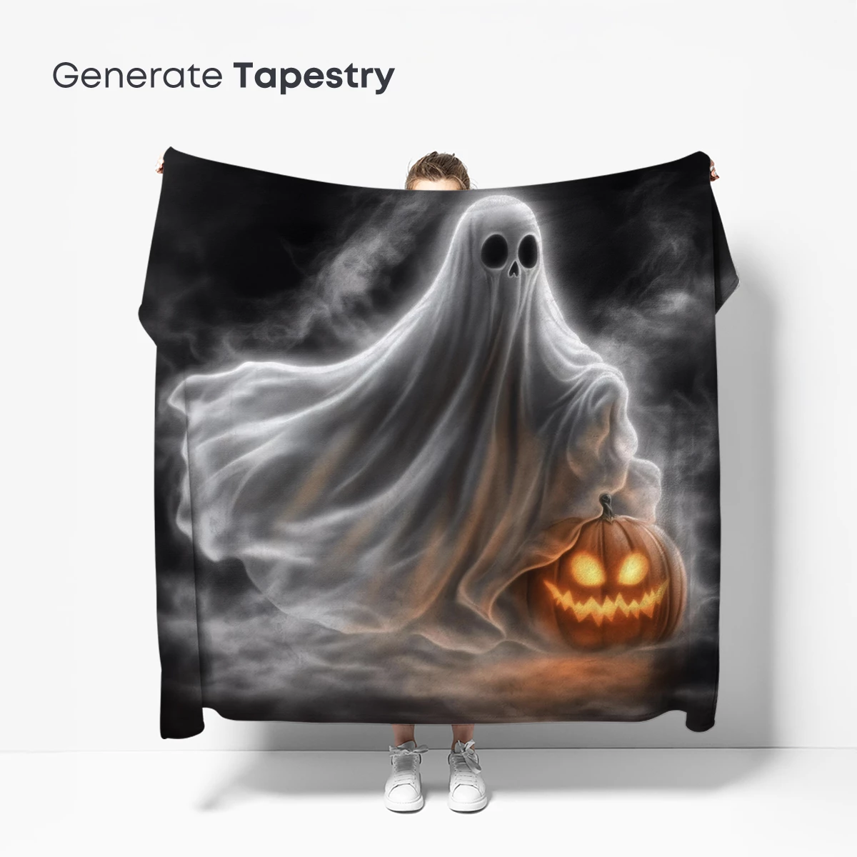 Ethereal Ghost with Glowing Pumpkin: Halloween Haunt - Image 5