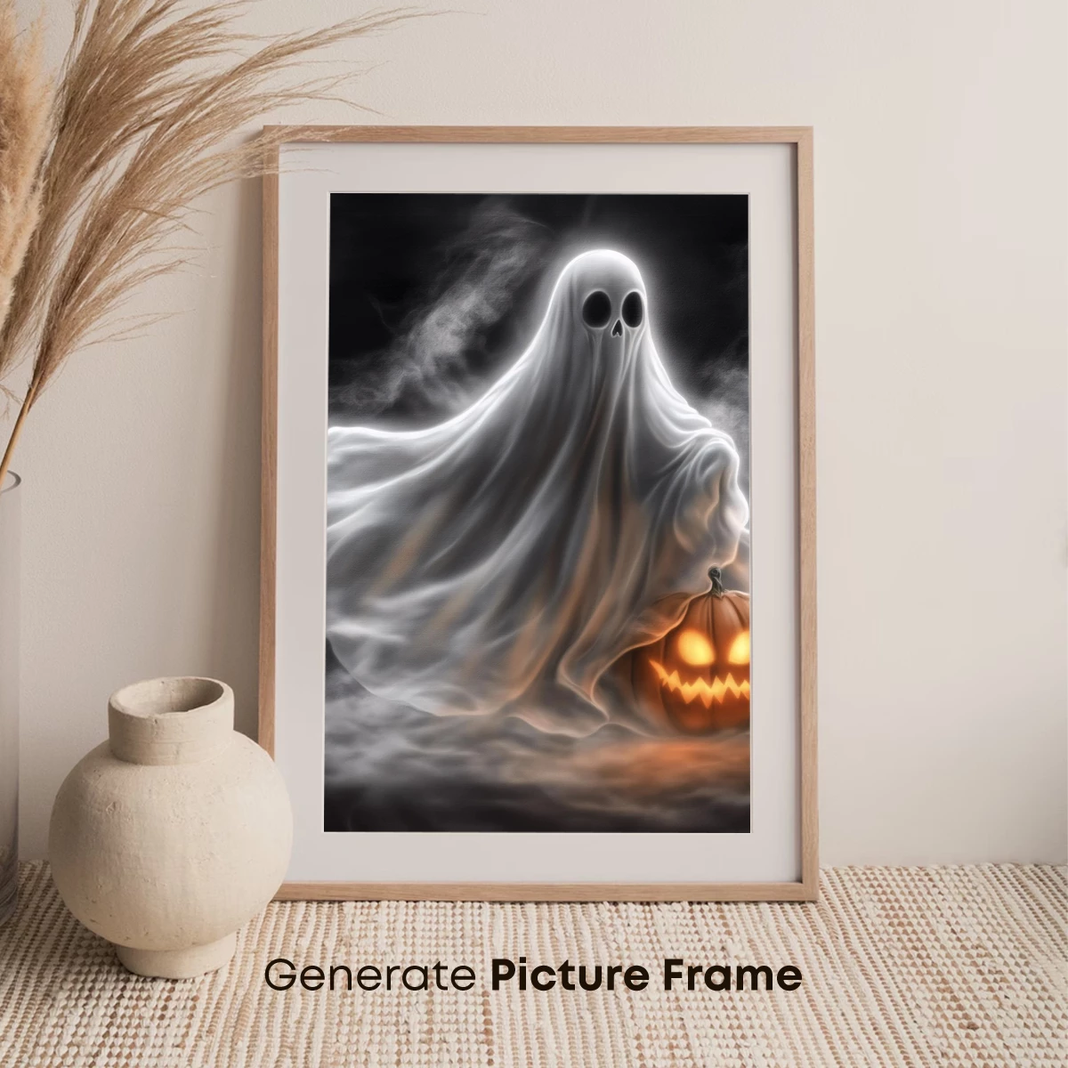 Ethereal Ghost with Glowing Pumpkin: Halloween Haunt - Image 7