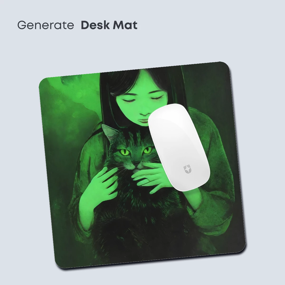 Ethereal Embrace: Green-Hued Girl and Cat - Image 4