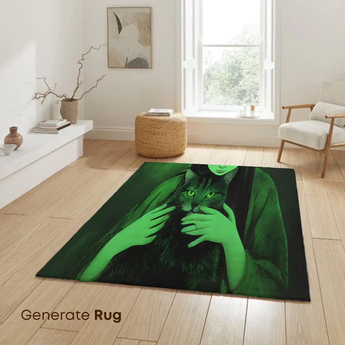Ethereal Embrace: Green-Hued Girl and Cat - Image 6