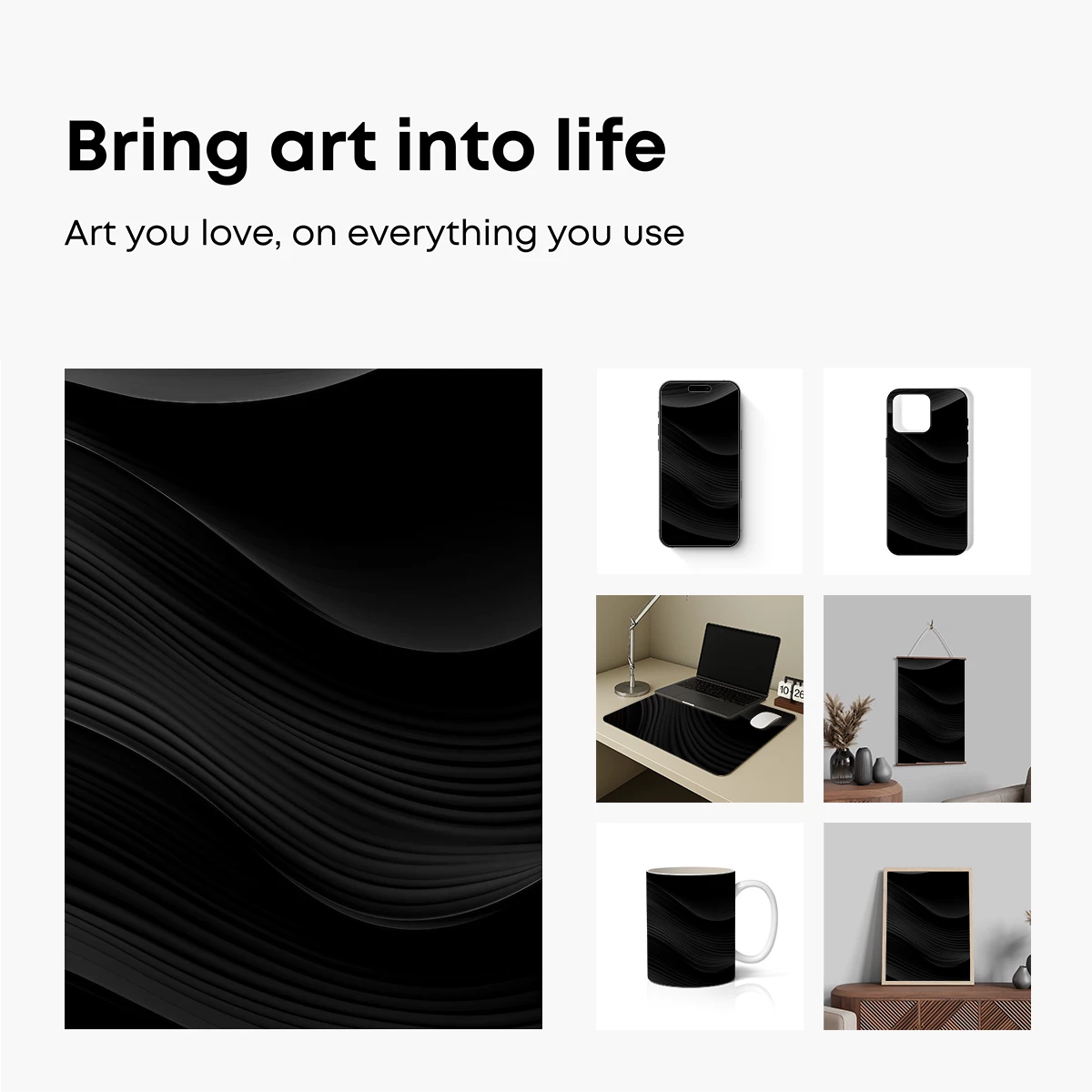 Elegant Black Waves: Abstract Flow - Image 2