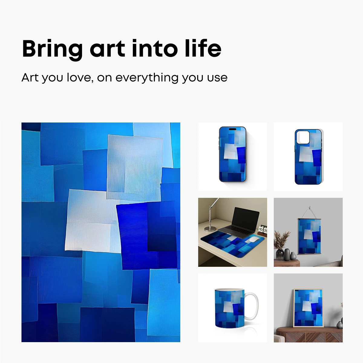 Blue Geometric Harmony: A Digital Abstract Mosaic - Image 2