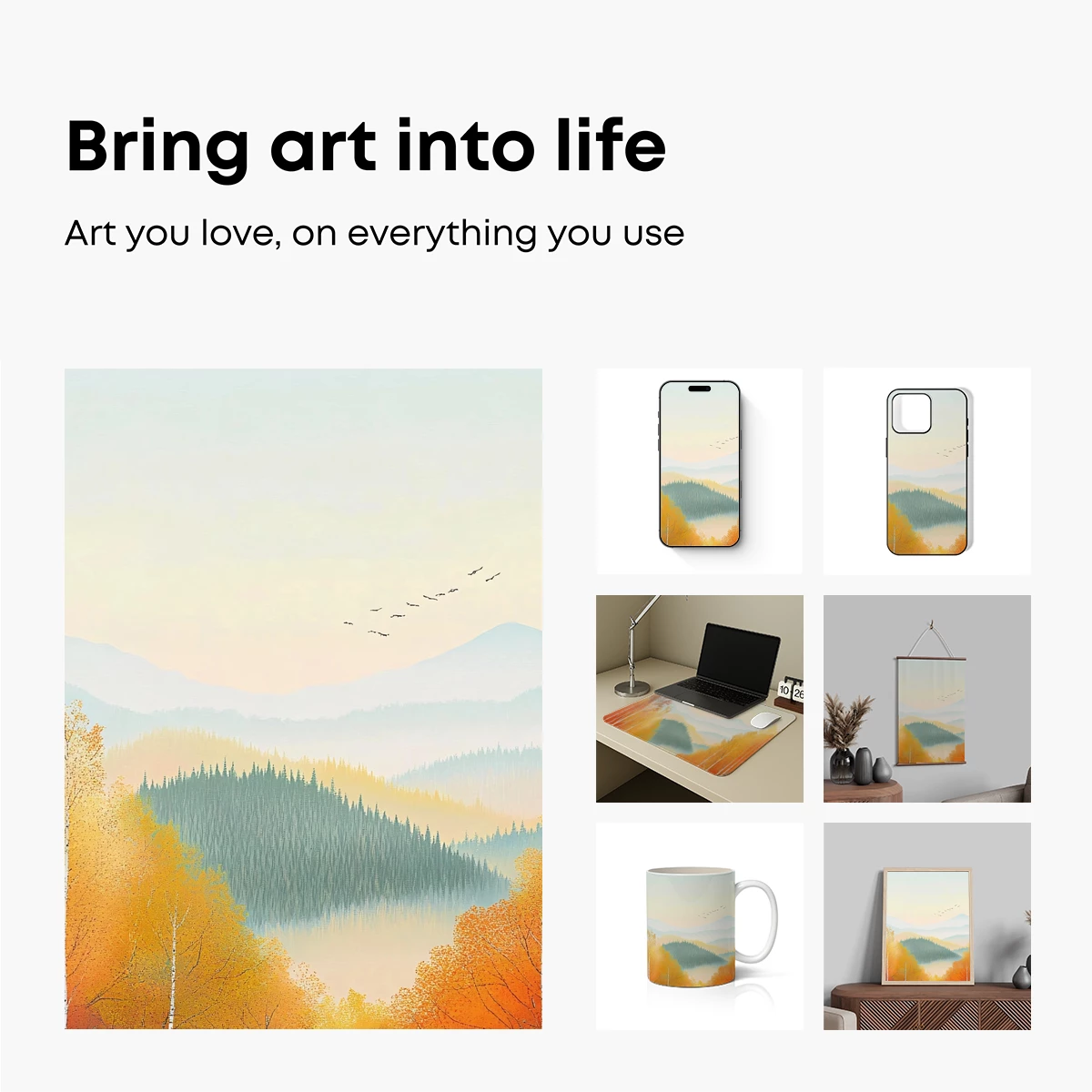 Autumnal Serenity: Birch Trees & Misty Mountains - Image 2