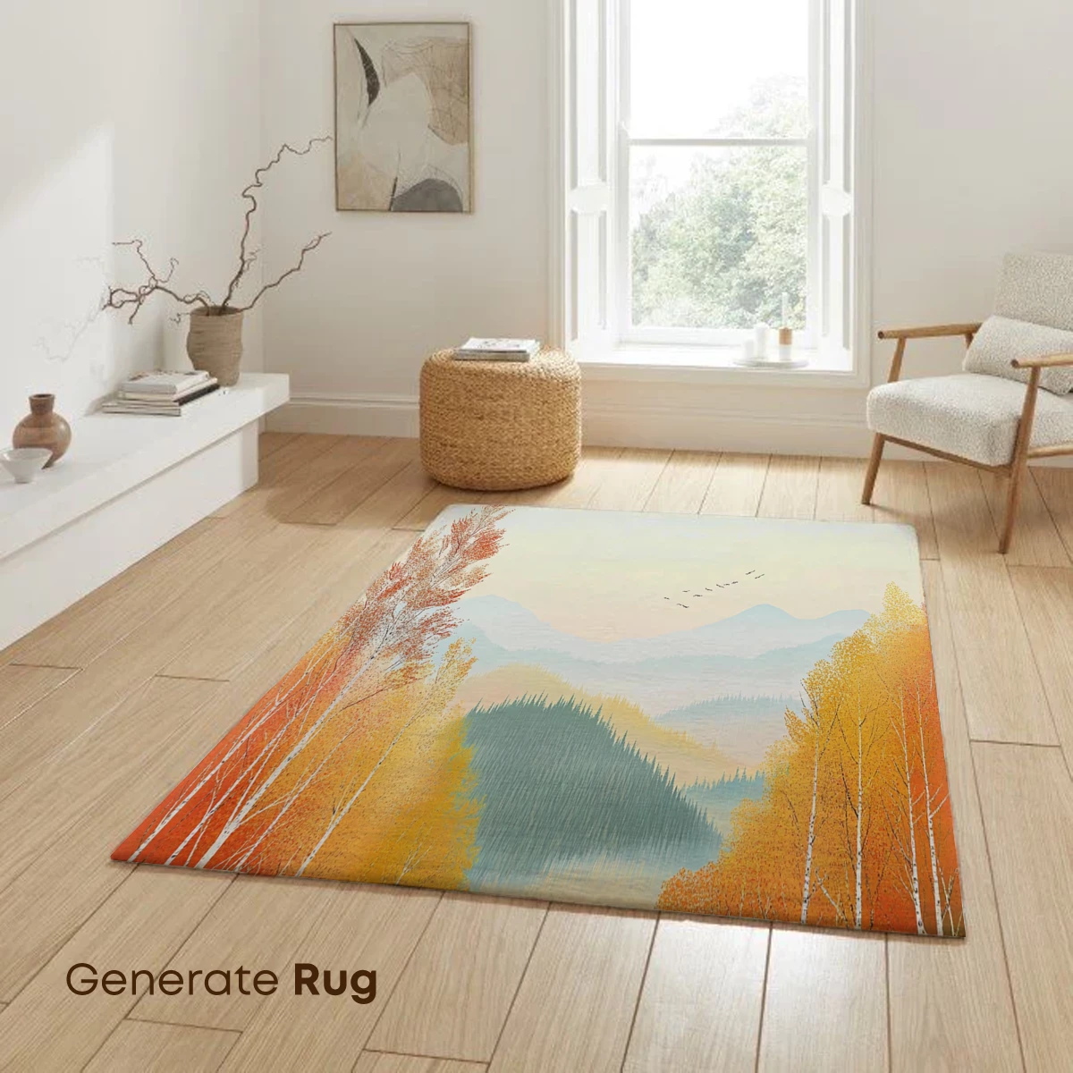 Autumnal Serenity: Birch Trees & Misty Mountains - Image 6